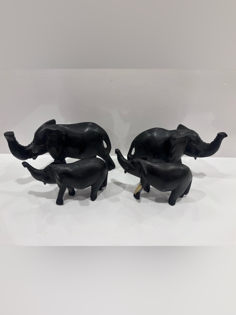 Hand carved Kenya ebony wood elephant family set of 4 -images of Africa